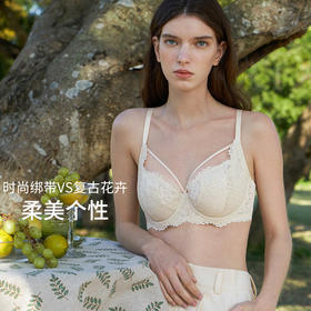 专为大胸设计 复古花卉蕾丝内衣女 全罩杯防下垂 防凸点微聚拢胸罩 轻薄大胸显小文胸薄款