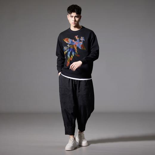 PINLI品立2024秋季新款凤凰彩钻套头卫衣国潮休闲宽松圆领男上衣BG243109010 商品图1