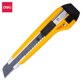 得力（deli）黑刃防锈大号美工刀/裁纸刀便携经典造型耐磨锋利开箱刀办公用品 黄色2001H