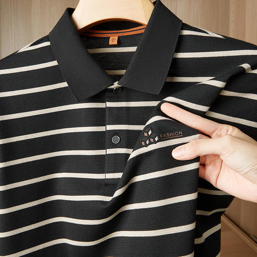 【新款DDP】大依优型大码条纹长袖Polo衫翻领男装加肥加大体恤大号上衣胖子弹力休闲商务 商品图1
