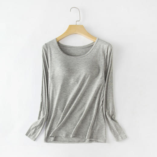 【119.90/到手2件！带胸垫居家服】无钢圈Bra，缓解胸部压力，释放一整天，满满细节看的见，带胸垫T恤大码内搭，女士修身打底一体式上衣，恤外穿长袖L 商品图0