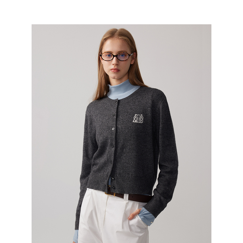 Teenie Weenie小熊字母毛针织开衫女冬季女毛衫TTCK244T03W