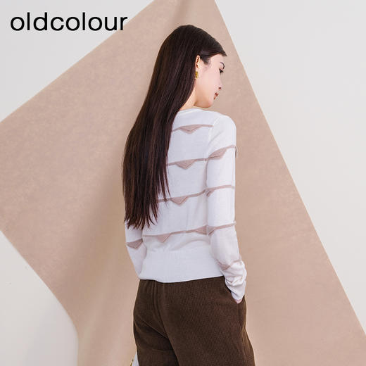 oldcolour欧珂新款圆领长袖不规则横纹毛织套头衫女P440508A1 商品图3