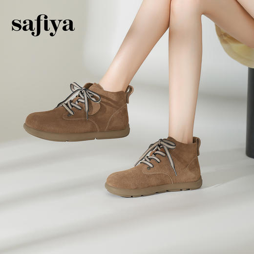 Safiya/索菲娅2024冬美拉德复古英伦百搭休闲勃肯系带平底小短靴 SF44112407/SF44118407 商品图3