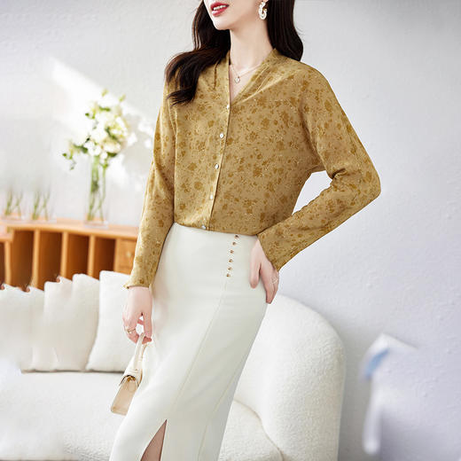 V领桑蚕丝上衣衬衣，气质时尚显瘦百搭真丝衬衫KQN-11339 商品图0