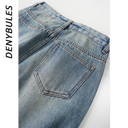 DENYBULES 高腰港风烟管裤小直筒显瘦浅蓝百搭高腰柔软亲肤 商品图2