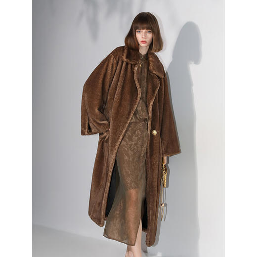 COCOBELLA高奢质感复古环保皮草外套御寒保暖长款大衣FU7003 商品图3