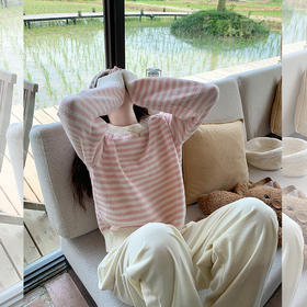 <曾小咸推荐>韩系减龄慵懒风粉色条纹毛衣