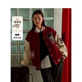 Teenie Weenie小熊字母撞色毛呢大衣女冬季呢外套TTJW248T19I