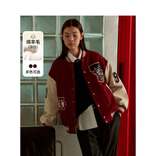 Teenie Weenie小熊字母撞色毛呢大衣女冬季呢外套TTJW248T19I 商品图0