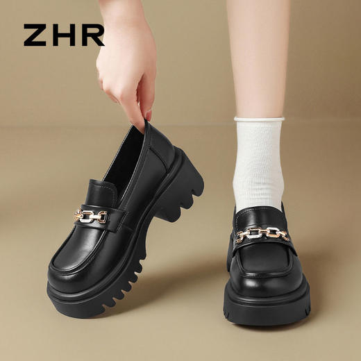 ZHR则则金属衔扣厚底乐福鞋女鞋2024新款复古优雅百搭小皮鞋 商品图7