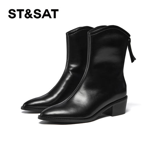 星期六法式气质尖头粗跟时装靴SSC4116643 商品图5