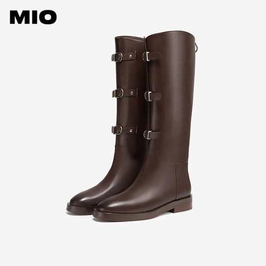 MIO米奥冬季质感牛皮革骑士靴百搭长筒瘦瘦靴厚底增高靴子女M245833081 商品图2