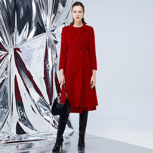 EITIE爱特爱冬季新款时尚复古通勤翻领大衣红色毛呢外套7614301 商品图1