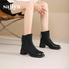 Safiya/索菲娅2024英伦风百搭粗跟时尚圆头短筒粗腿显瘦弹力靴 SF44116130/SF44118130 商品缩略图2