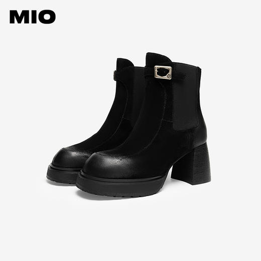 MIO米奥冬季圆头厚底粗跟时装靴复古摩登短靴百搭靴子女M245642312 商品图2