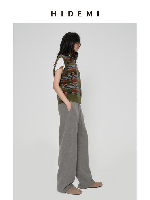 HIDEMI 进口澳洲绵羊毛全毛厚款立体剪裁茧型裤羊腿裤 意大利米/艺术灰/黑色 商品图10