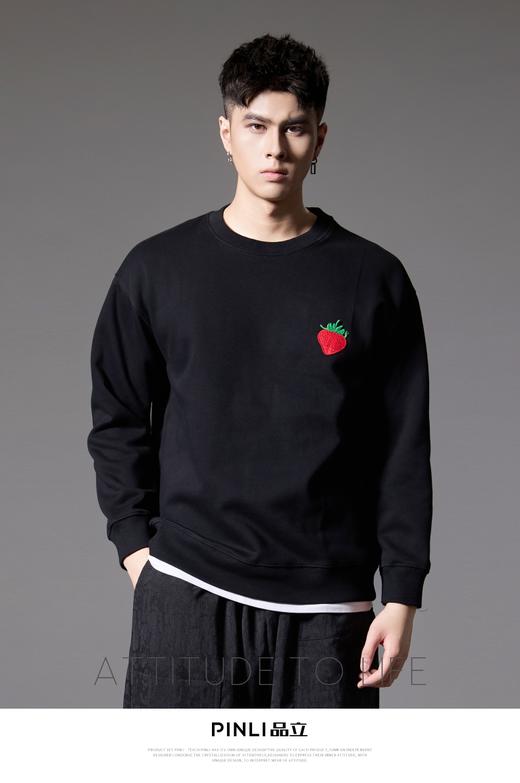 PINLI品立2024秋季新款男潮牌宽松卫衣草莓刺绣休闲百搭圆领上衣BG243109017 商品图0