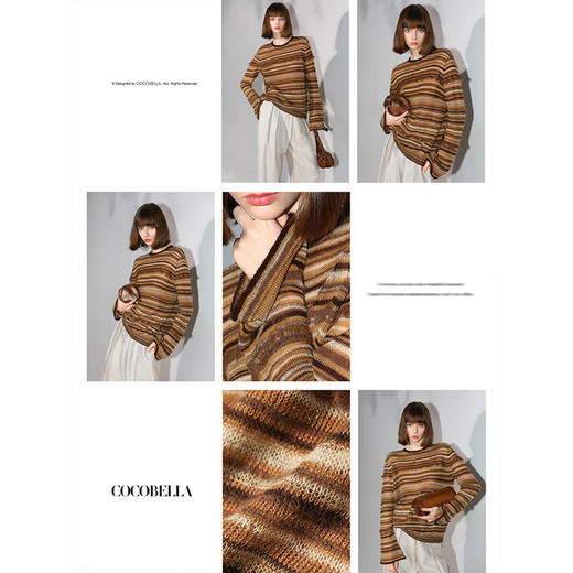 COCOBELLA金线提花羊毛马海毛针织衫女美拉德条纹毛衣MZ7042 商品图3