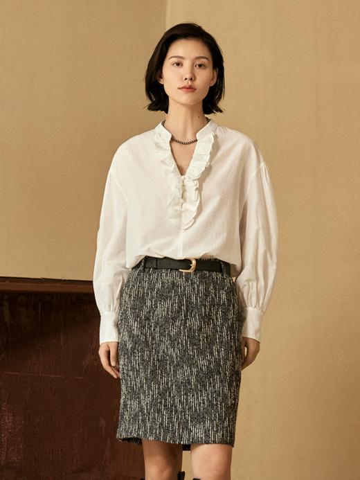 轻法式丝棉提花荷叶领上衣FCE3SHT011 商品图9