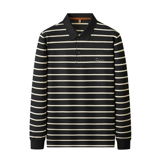 【新款DDP】大依优型大码条纹长袖Polo衫翻领男装加肥加大体恤大号上衣胖子弹力休闲商务 商品图4