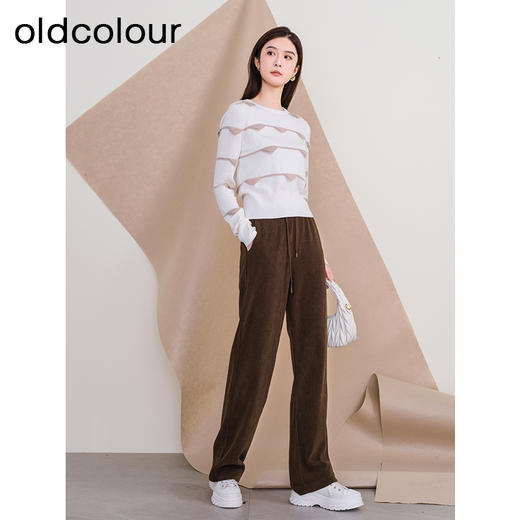 oldcolour欧珂新款圆领长袖不规则横纹毛织套头衫女P440508A1 商品图1