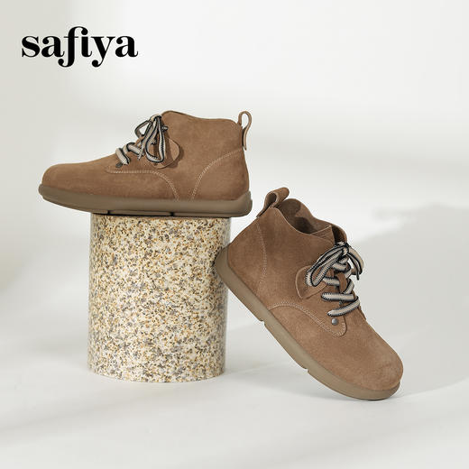 Safiya/索菲娅2024冬美拉德复古英伦百搭休闲勃肯系带平底小短靴 SF44112407/SF44118407 商品图7