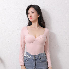 【罩杯一体！蓄热保暖长袖】质感满满，面料擦毛细腻柔软，一体内嵌式舒适胸垫，穿着立体有型，纯欲长袖加绒性感薄款打底衫，秋衣带胸垫保暖内衣女L