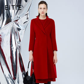 EITIE爱特爱冬季新款时尚复古通勤翻领大衣红色毛呢外套7614301