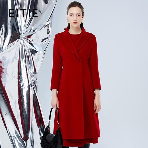 EITIE爱特爱冬季新款时尚复古通勤翻领大衣红色毛呢外套7614301 商品图0