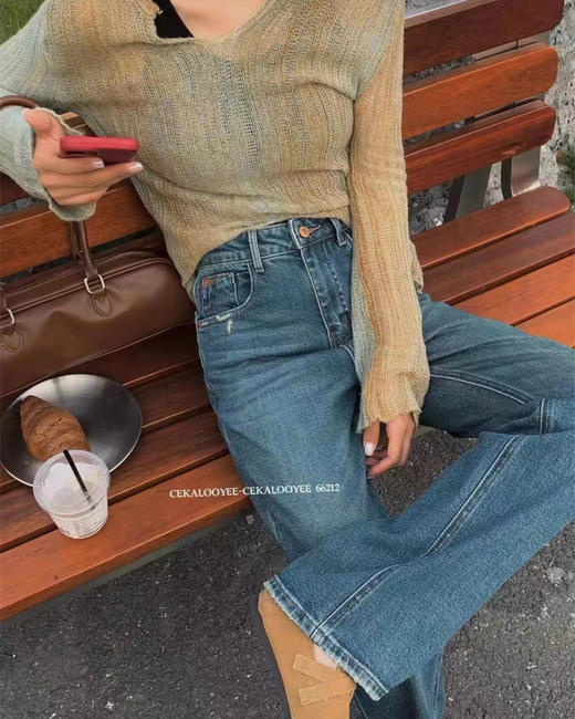 老米优品🎈篙端款《复古微拖地窄版阔腿牛仔裤》面料炒鸡舒服，行走的纸片人，显瘦宝藏裤！K240911A 商品图3