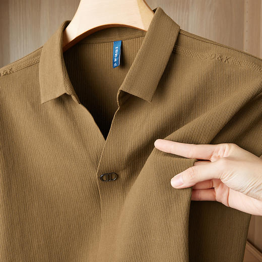 【封口款】【新款DDP】大依优型大码V领长袖卫衣翻领男装加肥加大体恤大号上衣胖子弹力休闲商务 商品图1