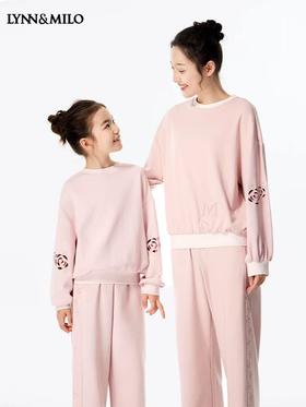 天空之城-LYNN&MILO亲子装粉色时尚圆领卫衣女童套装