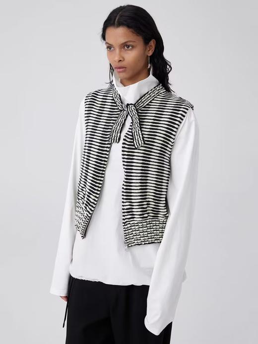 Simple Project/M24175/条纹领子打结毛衣马甲 商品图0