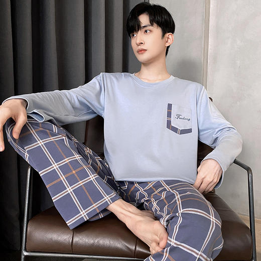 【无感安心睡眠家居服】男士家居服套装 春秋款纯棉长袖 新款休闲加大码 秋冬可外穿家居服，加大码设计，轻松舒适，可外穿家居两相宜 商品图8