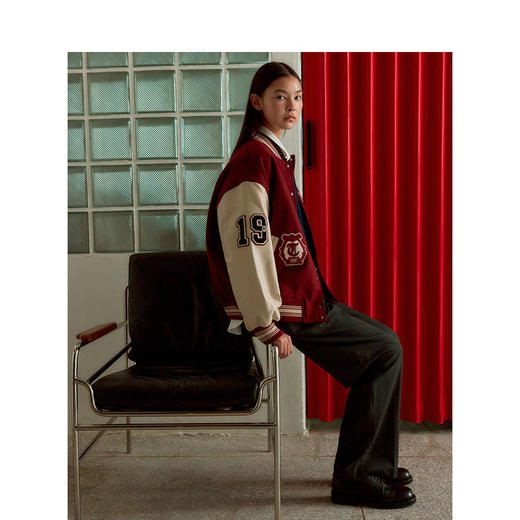 Teenie Weenie小熊字母撞色毛呢大衣女冬季呢外套TTJW248T19I 商品图2