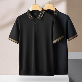 【新款DPF】大依优型翻领毛衣针织短袖背心休闲针织衫毛背心满印字母加肥加大上衣男士胖子大码毛衫t恤打底