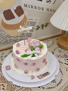 粉色郁金香主题蛋糕