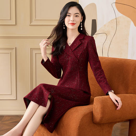 QYM H2151 -Y西装领连衣裙中长款时尚A字裙 商品图1