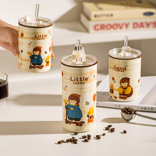 摩登主妇咖啡杯精致陶瓷杯可爱家用水杯创意杯子女生高颜值吸管杯 商品图4