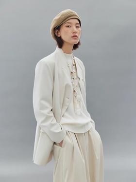 步履不停/4C22021C/微弹顺滑米色蓝格子西装外套上衣