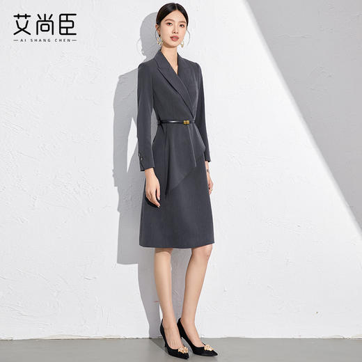 艾尚臣收腰西装连衣裙长袖秋季正式场合女装气质职业通勤中长裙 商品图1