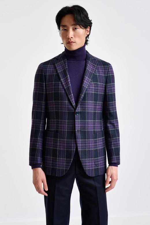 Scabal Escape 羊绒羊毛混织紫色格纹全麻衬单西 商品图0