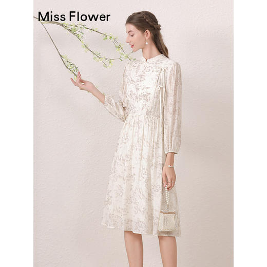 勿忘花新中式天丝改良旗袍连衣裙女2024早秋新款复古国风早秋裙子 商品图0