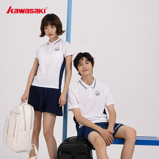 川崎 男女同款 翻领短袖T恤 白蓝色 米黄色 K1C02-B1995/B2995 商品图2