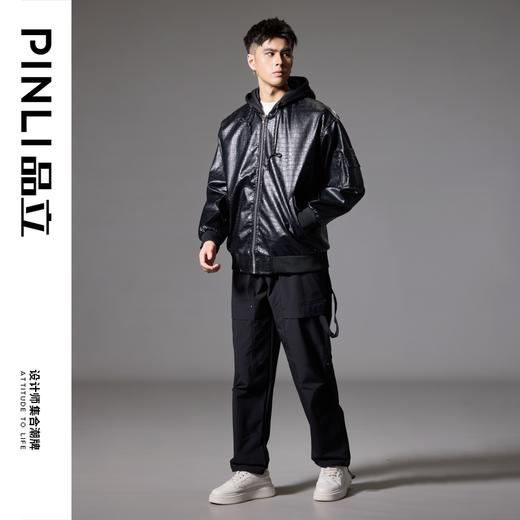 PINLI品立春季新款男士连帽PU皮夹克假两件外套潮GD243104267 商品图2