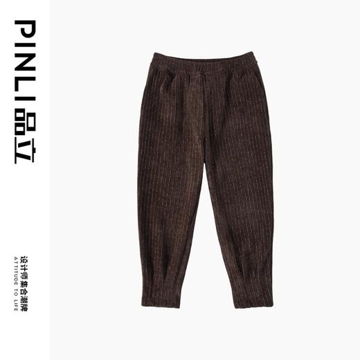 PINLI品立2024秋季新款男雪尼尔亮丝条纹直筒小脚休闲九分裤子潮B243117048 商品图4