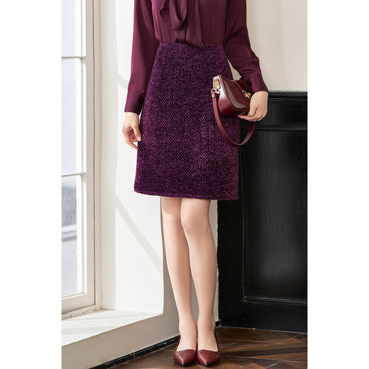 剩S/L/XL 米思阳2026春新款轻奢小香风半身裙高级感紫色一步裙4162 商品图2