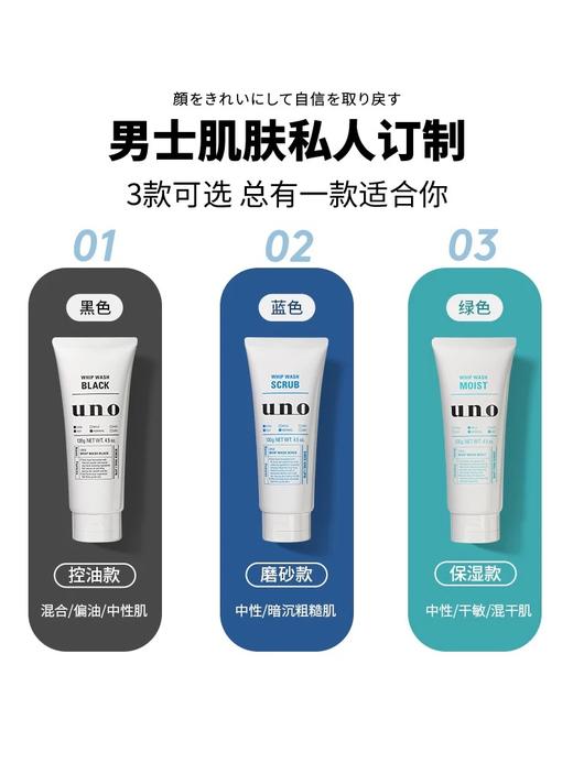 日本资生堂uno洗面奶男士专用祛痘控油保湿清洁去角质130g 商品图2