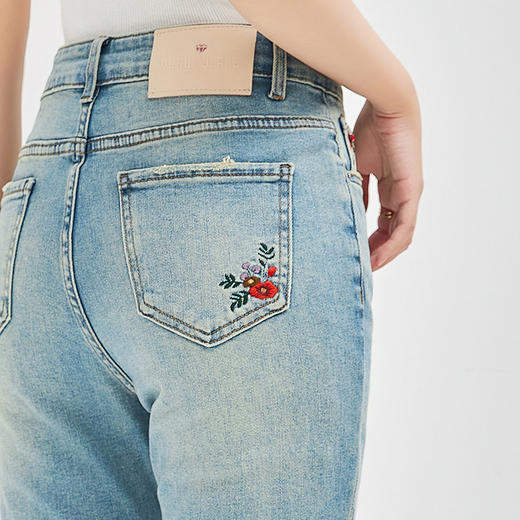 精致简约绣花温柔气质名媛弹力小个子牛仔裤WLZD-2405309 商品图0